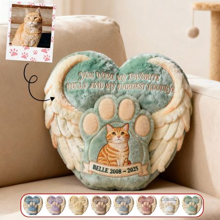 Custom Photo Heaven Dog & Cat Shaped Pillow, Personalized Keepsake To Remember Lost Pets