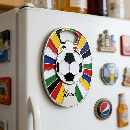 ⚽ Personalized Football Bottle Opener – Magnetic Fridge Sticker & Custom Name Gift