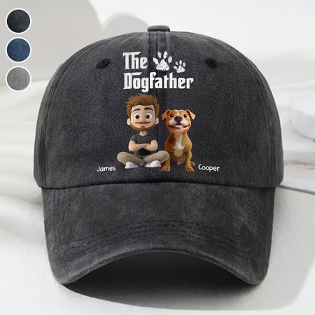 Cool Dog Father - Personalized Custom Vintage Washed Denim Cap