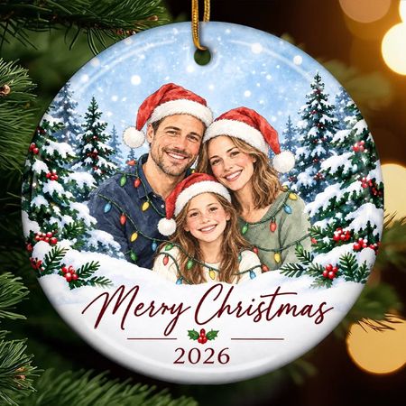 Custom Photo Christmas Family Year Souvenir Gifts-Personalized Ceramic Ornament-Happy Moments Together