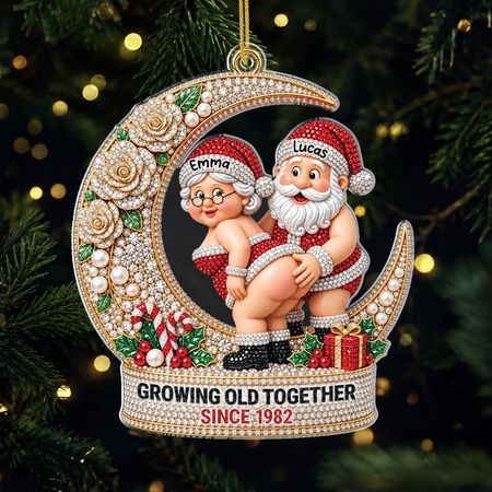 Personalised Christmas Ornaments - Santa Couple Crescent Moon Acrylic Ornament