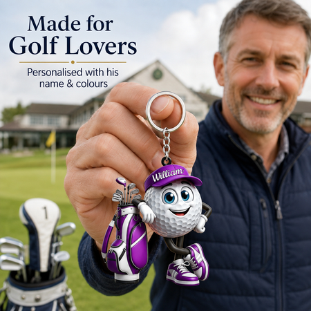 Personalised Golf Keyring with Name – Custom Golf Bag, Cap & Shoes Colours | Gift for Golf Lovers