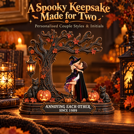 Personalised Halloween Couple Wooden Plaque with Stand – Custom Spooky Couple Keepsake Gift