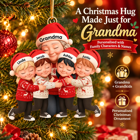 Personalised Grandma Hugging Grandkids Acrylic Ornament – Custom Names Christmas Gift for Grandma