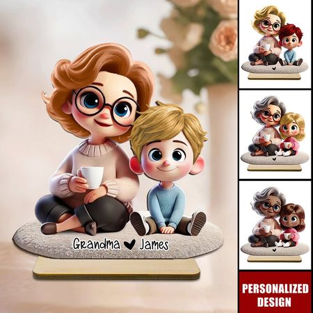 Happy Grandma & Grandkid Personalized Standing Wooden Plaque - Perfect Mother's Day Gift For Mom & Grandma