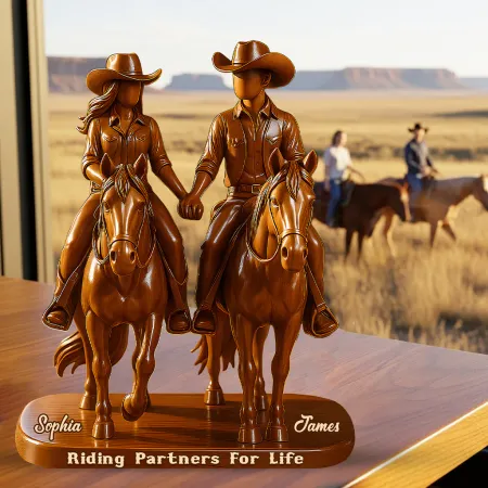 Riding Partners For Life Personalized Cowboy & Cowgirl Couple Horse Riding Figurine - Custom Name Commemorative Keepsake Decor & Gift