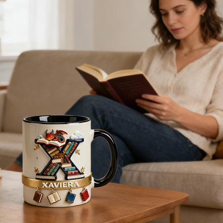 Personalised Book Dragon Initial Mug – A Meaningful Gift for Readers