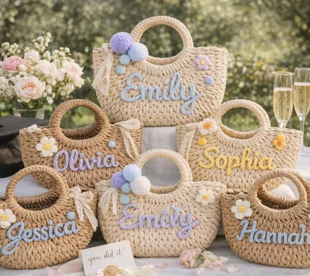 🎓 Personalized Woven Straw Tote Bag |Custom Name Graduation Gift for Her