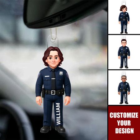 Police Officer Action Figure Personalized Acrylic Car Ornament