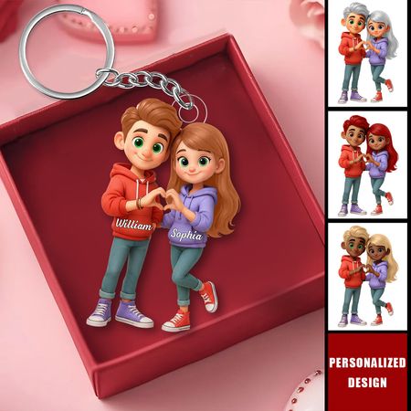 Personalized Cute Cartoon Couple Acrylic Keychain-Sentimental Gift for him or her