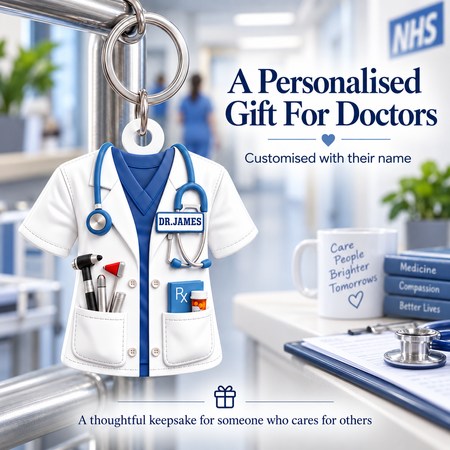Personalised Doctor Acrylic Keychain – Custom Name Medical Coat Keyring Gift For Doctors
