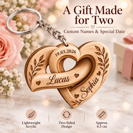 Personalised Heart Keychain for Couples – Custom Names & Date Acrylic Keepsake Gift