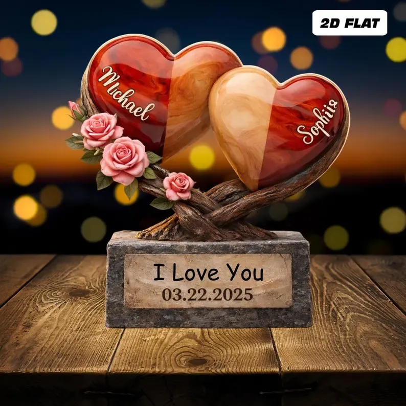 Personalized Couple Heart Acrylic Plaque, Custom Names & Date Anniversary Gift For Him, Gift for Her Acrylic Keepsake for Husband Valentine