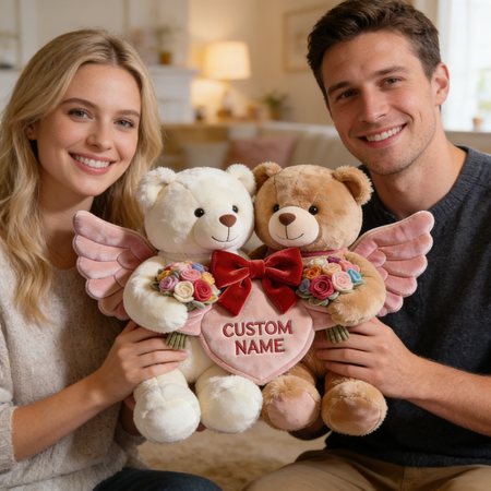 Personalized valentine's day two bear bouquet themed pillow