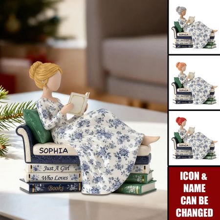 Girl Reading Books On Sofa Toile De Jouy Pattern - Personalized Acrylic Plaque