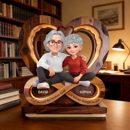 Personalized Couple Infinity Heart 2-Layer Wooden Plaque for Cozy Living Room Display, Unique Romantic Gift for Her or Him