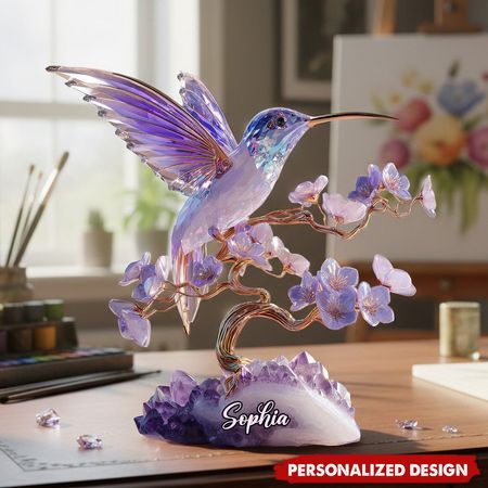 Stunning Amethyst Styled Hummingbird-Personalized Hummingbird Acrylic Plaque