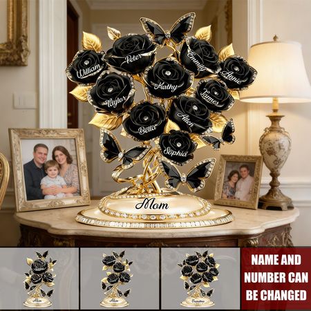 Personalized black and gold flower-shaped commemorative plaque