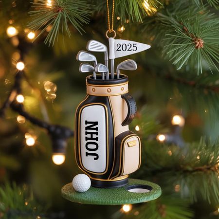 Personalized Golf Bag Ornament, Custom Name Golf Lover Christmas Ornament