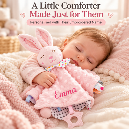 Personalised Baby Comforter with Embroidered Name – Minky Dot Sensory Lovey Blanket