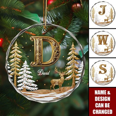 Merry Christmas - Personalized Family Round Shaped Glass Ornament