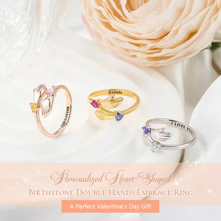 Personalized Double Birthstone Hug Couple Ring