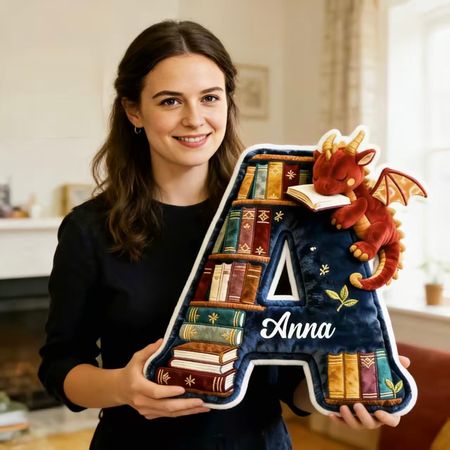 Book Dragon Alphabet Initial Letters Pillow, Personalized Gifts For Book Lovers