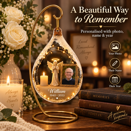 Personalised Guardian Angel Photo Memorial Acrylic Ornament – Custom Name & Year Remembrance Keepsake