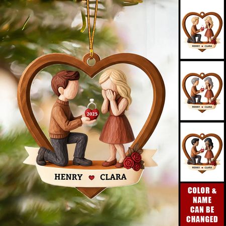 Couple Marriage Proposal - Personalized Acrylic Ornament - Newly Engaged Gift, She Said Yes! Christmas Ornament