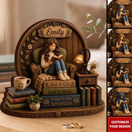 Personalized Wooden Book Lover Block, Just A Girl Who Loves Books Wooden Figurine