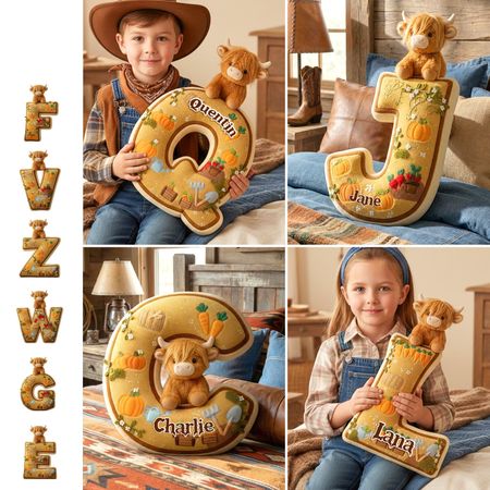 Highland Cow Farming Alphabet Pillow - Personalized Gifts For Highland Cow Lovers