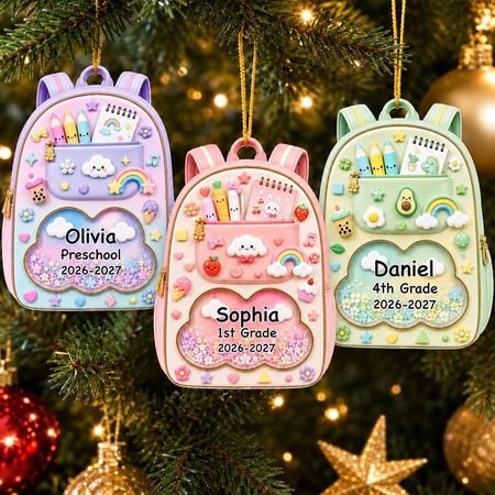 School Year Backpack Acrylic Ornament - Personalized Kids Christmas Gifts