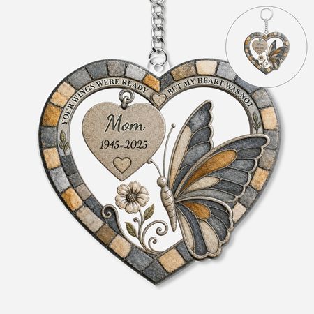 3D Printing Effect Your Wings Were Ready Heart Acrylic Keychain- Personalized Memorial Gifts for Loss of Mom Dad