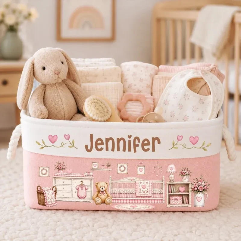 Personalized Storage Basket for Babies – Nursery Organizer with Custom Name, Baby Shower Gift for New Parents, Tiny Hands Big Dreams