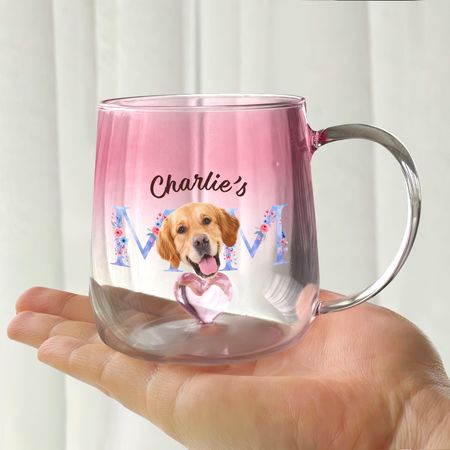 Custom Photo Mom With Floral Pink Gradient Glass Mug - Gift For Grandma, Mom, Mother's Day