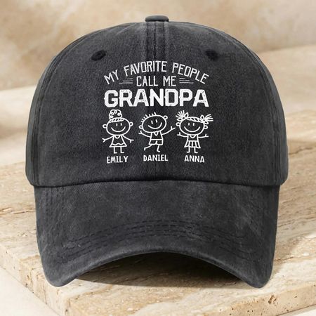 Personalized Washed Denim Baseball Cap for Grandpa, My Favorite People Call Me Grandpa, Unique Custom Gift for Family Pride