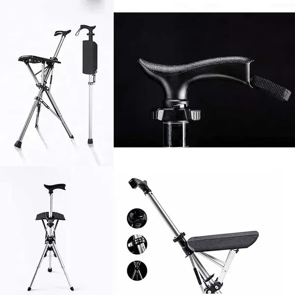 🔥Foldable Seat Cane, Adjustable Trekking Stick, Portable Lightweight Stick Chair, Aluminum Hiking Walking Canes for Seniors Adult
