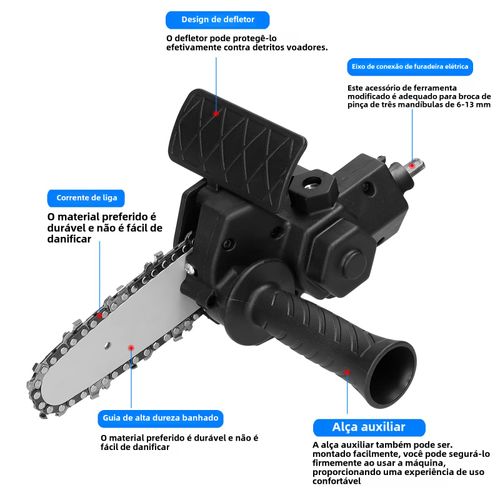 🔥🔥🔥Modificação da motosserra de furadeira elétrica, acessório de broca de motosserra elétrica de uma mão para carpintaria de 4 polegadas com chave e corrente para broca de pinça de três mandíbulas de 6 a 13 mm (laranja)