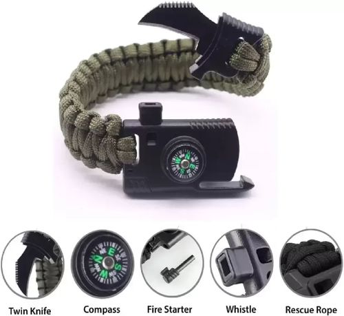 🔥 🔥 🔥5 in 1 Pulseira de sobrevivência Acampamento Caminhada 550lb Paracord tecido ao ar livre Paracord