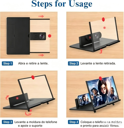 Lupa de 12 ecrãs, projetor de ampliação para telemóvel HD 3D, ampliação de ecrã para filmes, vídeos e jogos, suporte dobrável para telemóvel com amplificador de ecrã, suporta todos os smartphones