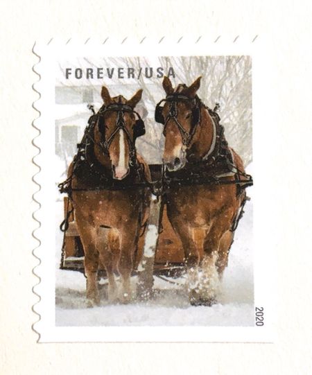 100 Forever Horse Stamps Christmas Sleigh Ride Holiday Horses Stamps for Mailing Christmas Cards