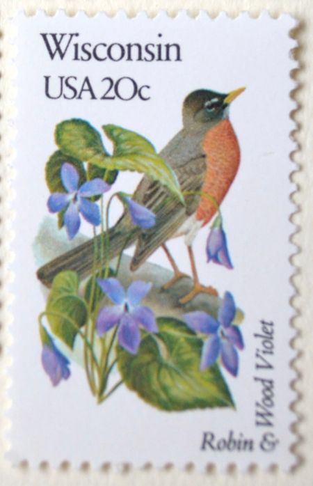 100 Wisconsin Vintage Postage Stamps Unused Robin Wisconsin State Bird and Flower Stamps for Mailing