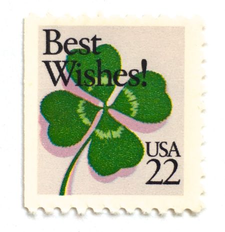 100 Four Leaf Clover Stamps // Best Wishes // Unused Vintage St. Patrick's Day Green Shamrock Postage Stamps for Mailing