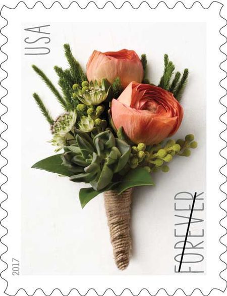 100 Pink Flower Forever Postage Stamps Unused Coral Botanical Boutonniere Bouquet Stamps For Mailing Wedding Invitations and Cards