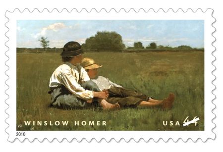 100 Winslow Homer Painting Vintage Green Postage Stamps for Mailing
