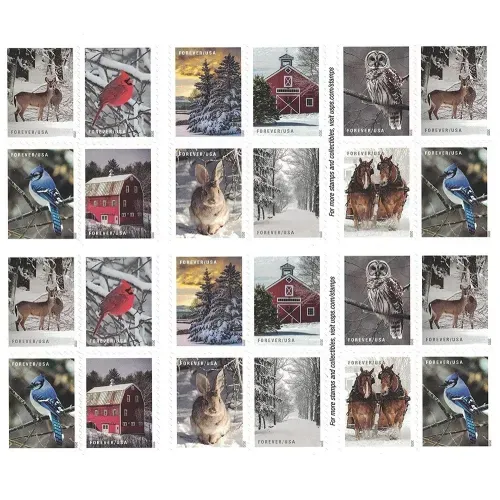 Winter Scenes 2020 - 5 Booklets 100 Pcs Unused Stamps for Mailing