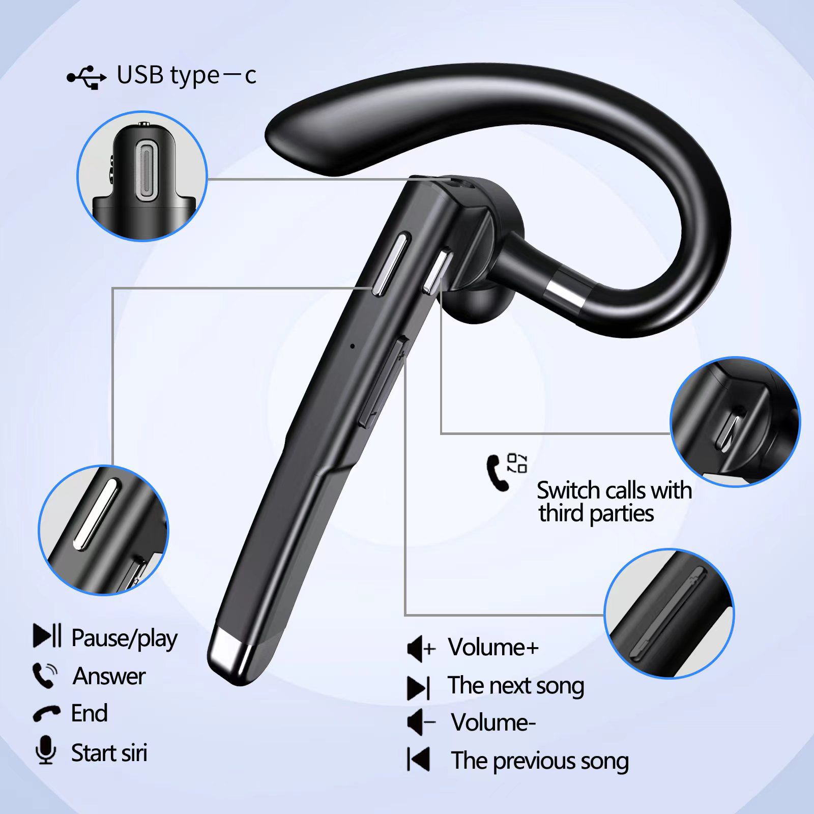 YYK520 Wireless Business Waterproof in-ear bluetooth earphone AI function
