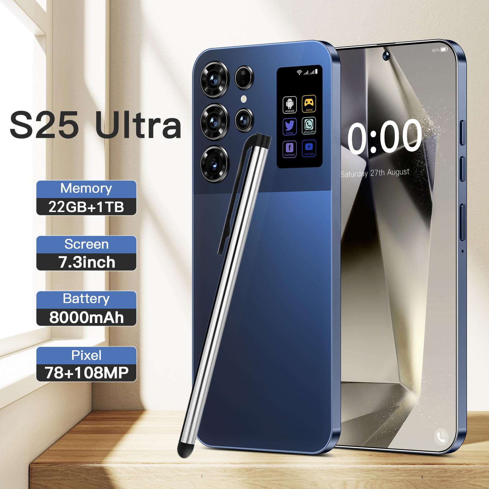 Smartphone S25 ultra de alta qualidade com sistema operacional 5G Android 15 global. Preço por atacado: 22 + 1TB de jogos para smartphone S25 ultra.