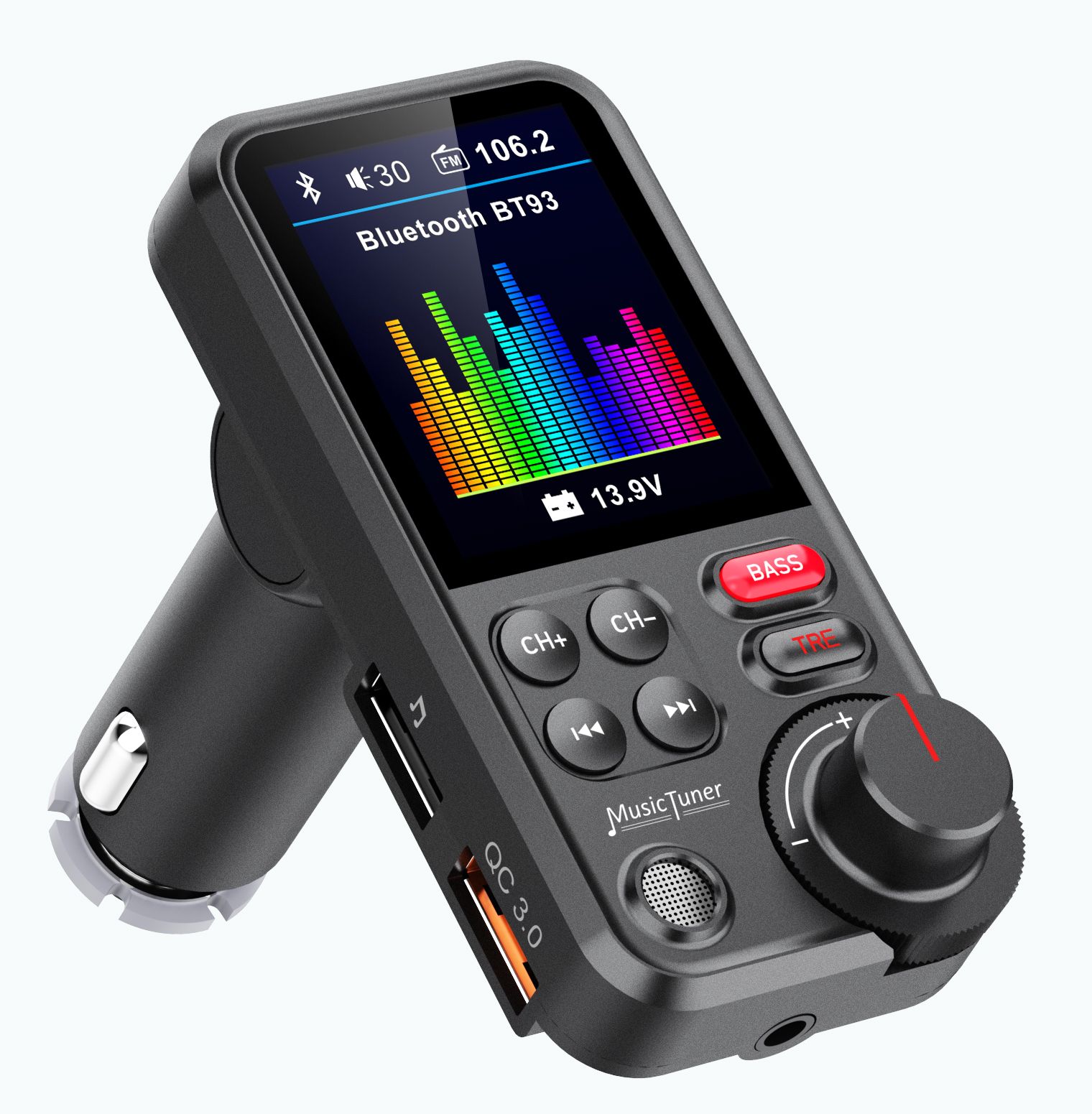 2025 Amazon Car Wireless Bluetooth FM Transmissor Receptor Adaptador de Rádio Carregamento Tweeter e Bass mp3 Player QC3.0 USB Carregador rápido
