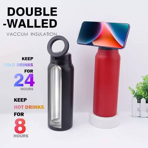 New Magnetic 304 Stainless Steel Insulated Cup with Mobile Phone Holder